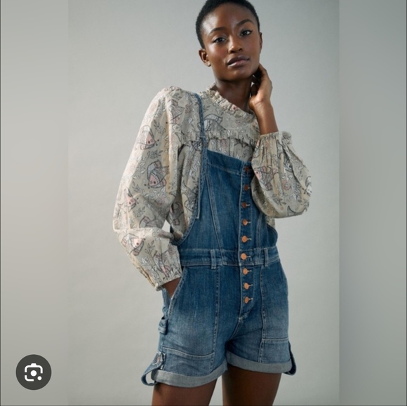 Pilcro Blue Women's Jean Short Overalls - Picture 1 of 3